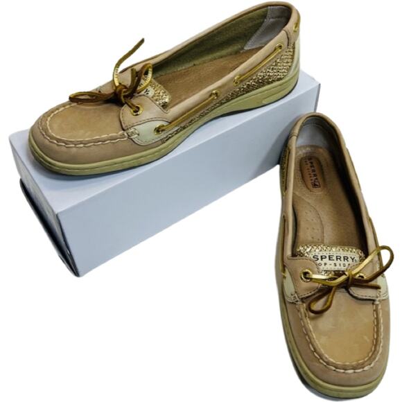 Sperry Shoes - Sperry Metallic Glitter Gold Tan Angelfish TopSider Boat Shoes Loafers sz 8.5